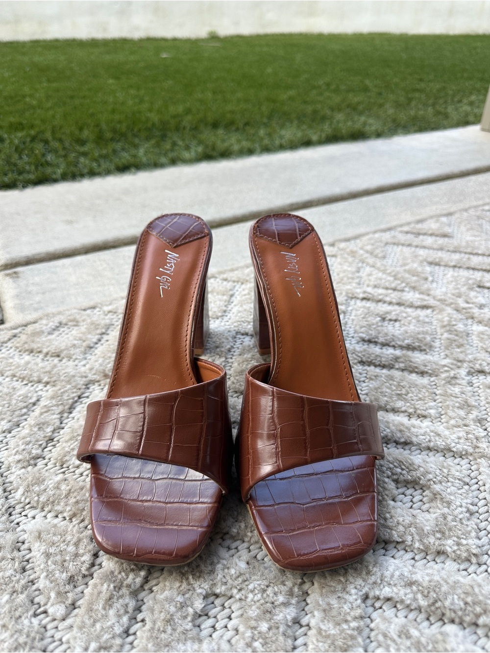 Nasty Gal Brown Croc-Embossed Slide Mules